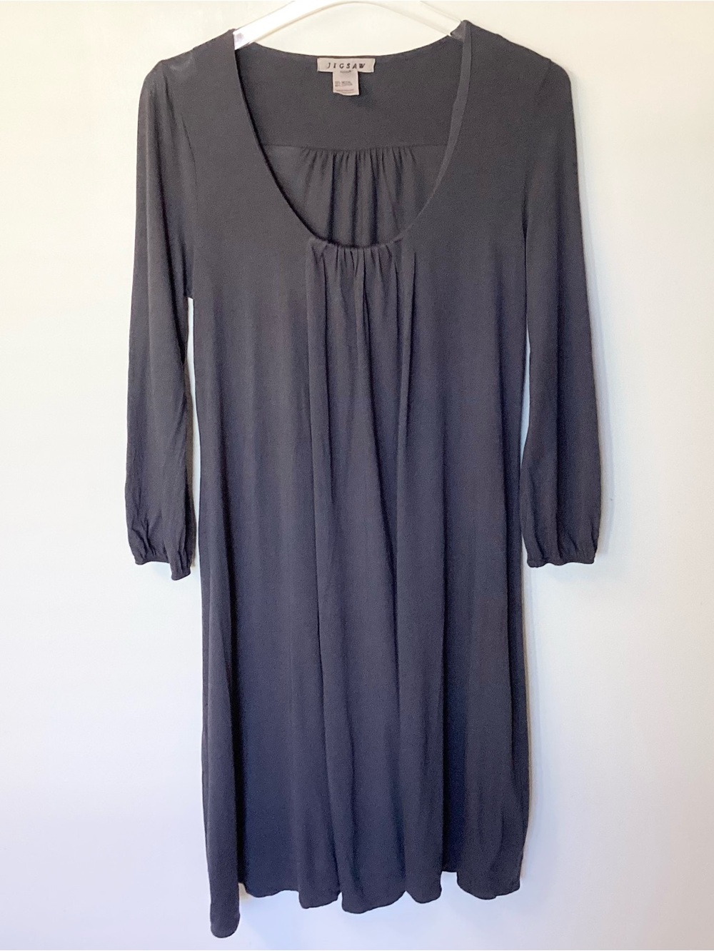 Jigsaw 3/4 Sleeve Modal Cotton Blend Scoopneck Dress - Gray - M